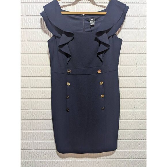 DKNY Women's Blue Solid Sleeveless Button Embellished Mini Dress Size 14 NWT - Picture 1 of 7